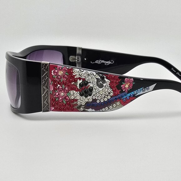 Ed Hardy EHS004 Black Rhinestone Frame Grey Gradient Lens Sunglasses w Case 63mm main image 7